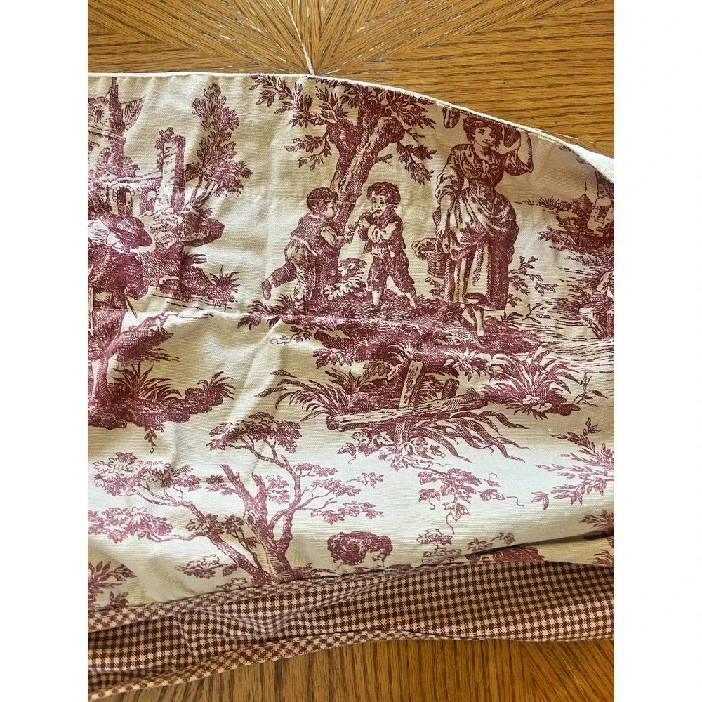 Toile Valance Burgundy Red Off White Beige Gingham Check French Country 74x15.5